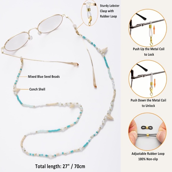 Eyeglass Sunglass Beaded Coastal Beach Seashell Glasses Chain - Picture 2 of 11